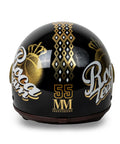 Casco jet premium nero con design essenziale, supporti in carbonio aeronautico e finiture oro - vista posteriore