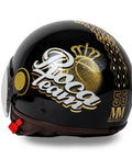 Casco jet MM Independent Monaco nero con calotta scura e finiture dorate rifrangenti - vista posteriore
