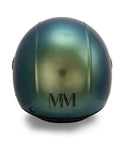 Casco jet artigianale Made in Italy verde camaleonte con doppia visiera e logo Chrometech® - vista posteriore