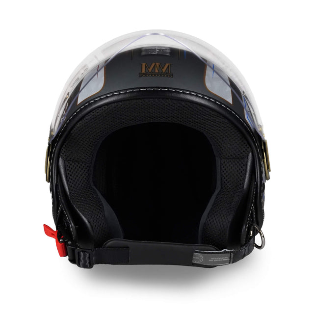 Casco jet con doppia visiera, visierino interno oscurato e calotta decorata con simboli iconici di Torino - vista frontale con visiera alzata